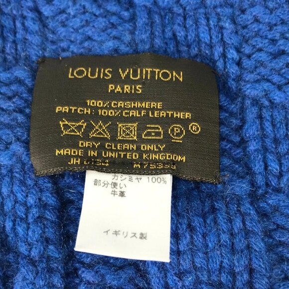 LOUIS VUITTON M75339 Echarpes helsinki leather tag Scarf Cashmere blue - Picture 3 of 10